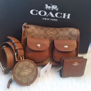 COACH Women's Pennie Signature Canvas Crossbody Bag and Wallet SET